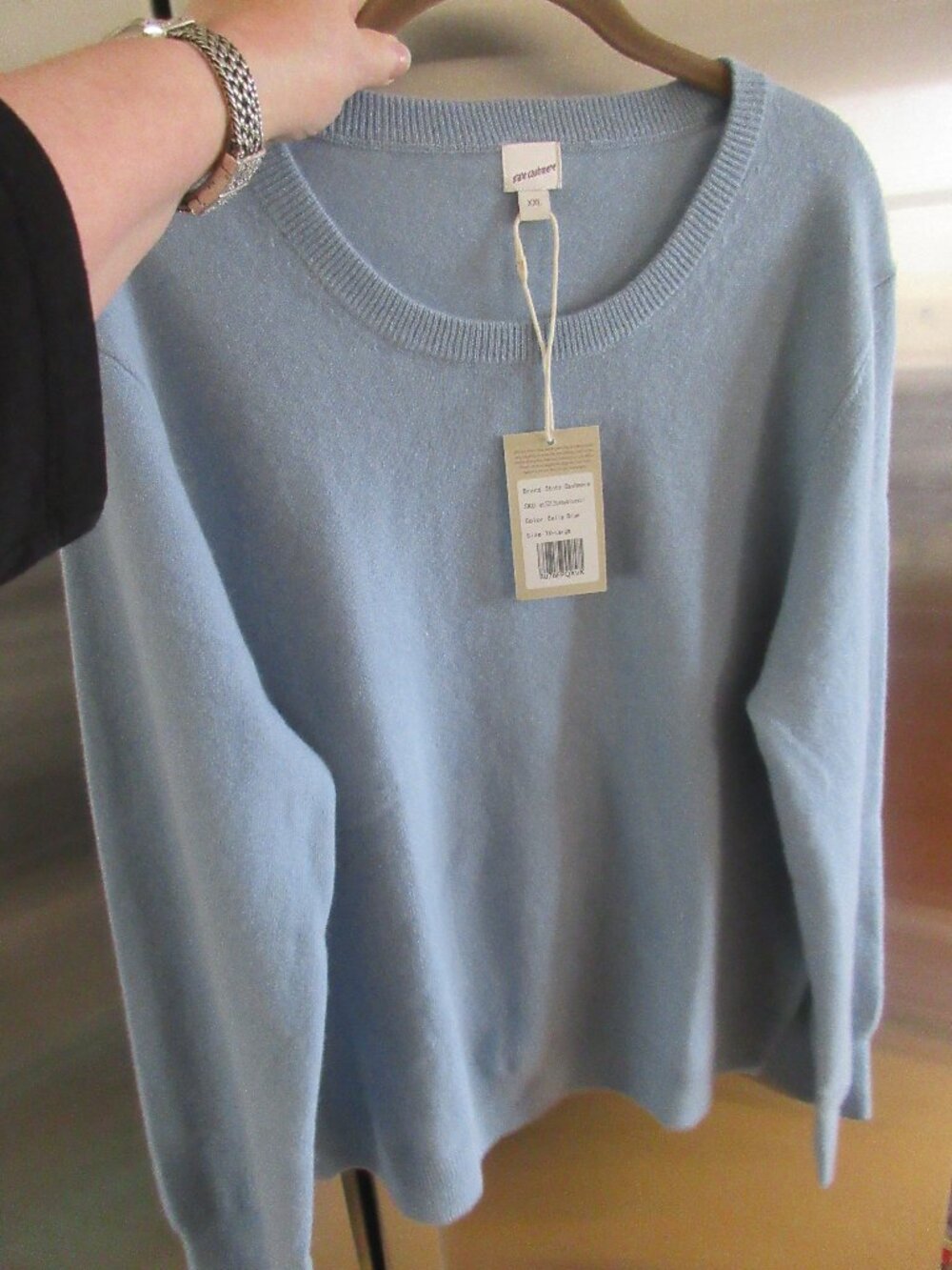 STATE CASHMERE Crewneck Cashmere‎ Sweater Dusty Blue Coquette new nwt xxl